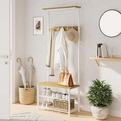 Holz Garderobenständer mit Sitzbank & Schuhregal Weiß