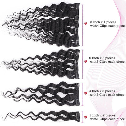 Deep Curly Echthaar Clip-Ins 55cm – Natürliches Schwarz
