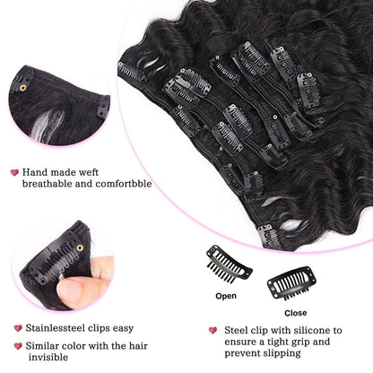 Deep Curly Echthaar Clip-Ins 55cm – Natürliches Schwarz