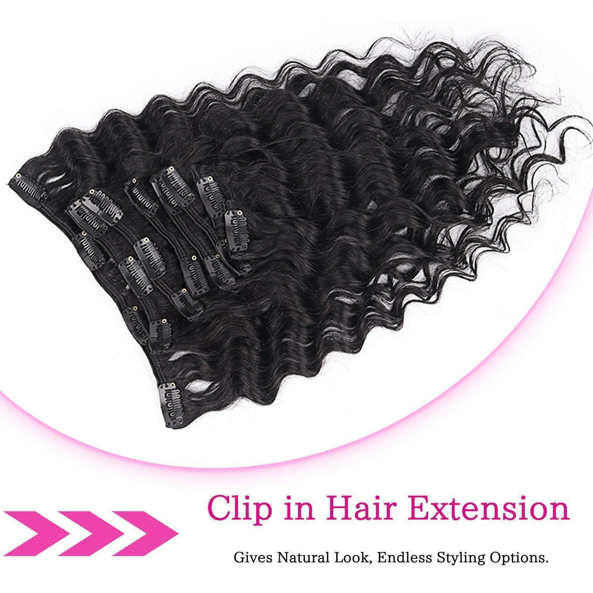 Deep Curly Echthaar Clip-Ins 55cm – Natürliches Schwarz