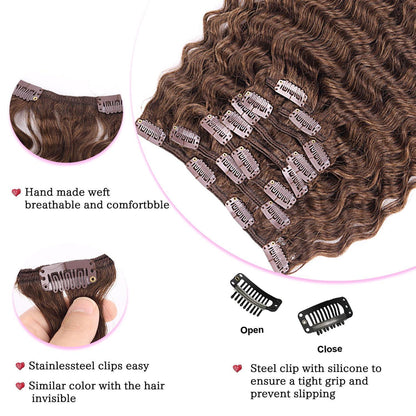 Deep Curly Echthaar Clip-Ins Dunkelbraun 45cm Haarverlängerung