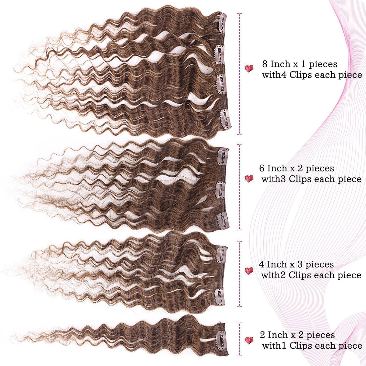 Deep Curly Echthaar Clip-Ins Dunkelbraun 50cm Haarverlängerung