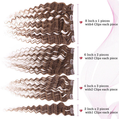 Deep Curly Echthaar Clip-Ins Dunkelbraun 50cm Haarverlängerung
