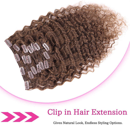 Deep Curly Echthaar Clip-Ins Dunkelbraun 50cm Haarverlängerung