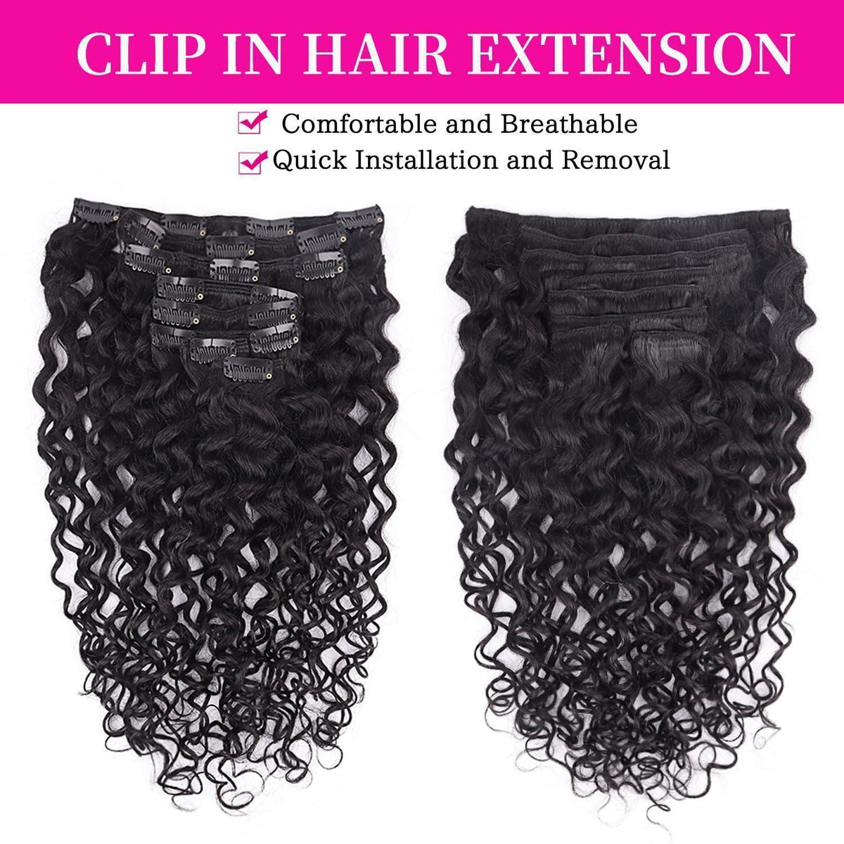Kinky Curly Clip-in Haarverlängerung Echthaar 55cm Schwarz