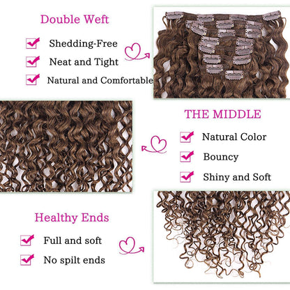 Kinky Curly Clip-in Haarverlängerung Echthaar Dunkelbraun 45cm