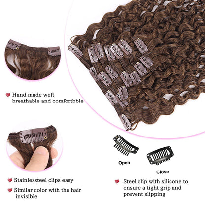 Kinky Curly Clip-in Haarverlängerung Echthaar Dunkelbraun 45cm