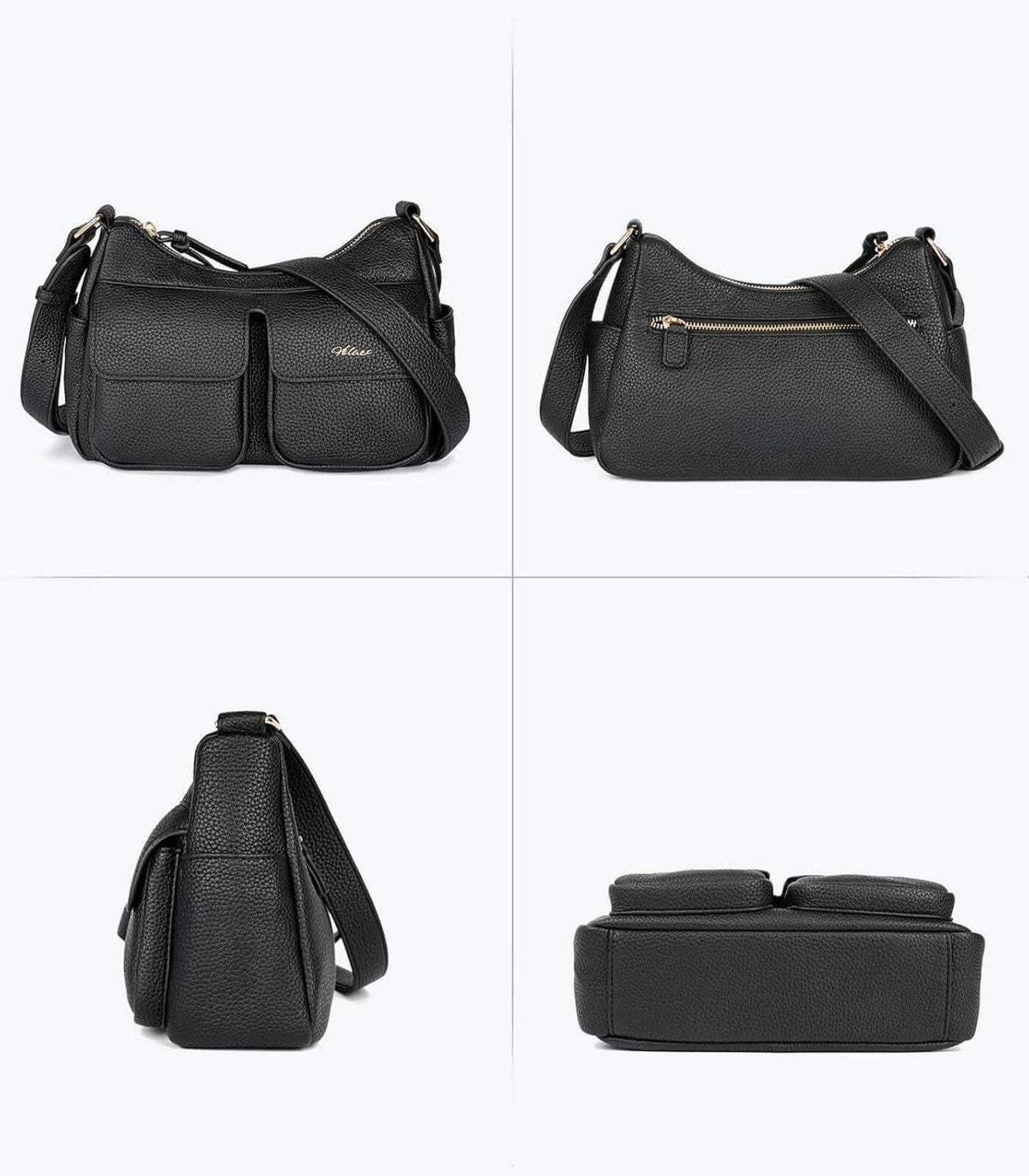 Umhängetasche Damen Leder Crossbody Schultertasche klein - Schwarz