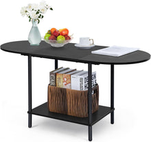 Ovaler schwarzer Holz-Couchtisch mit Metallrahmen, Ablagefach
