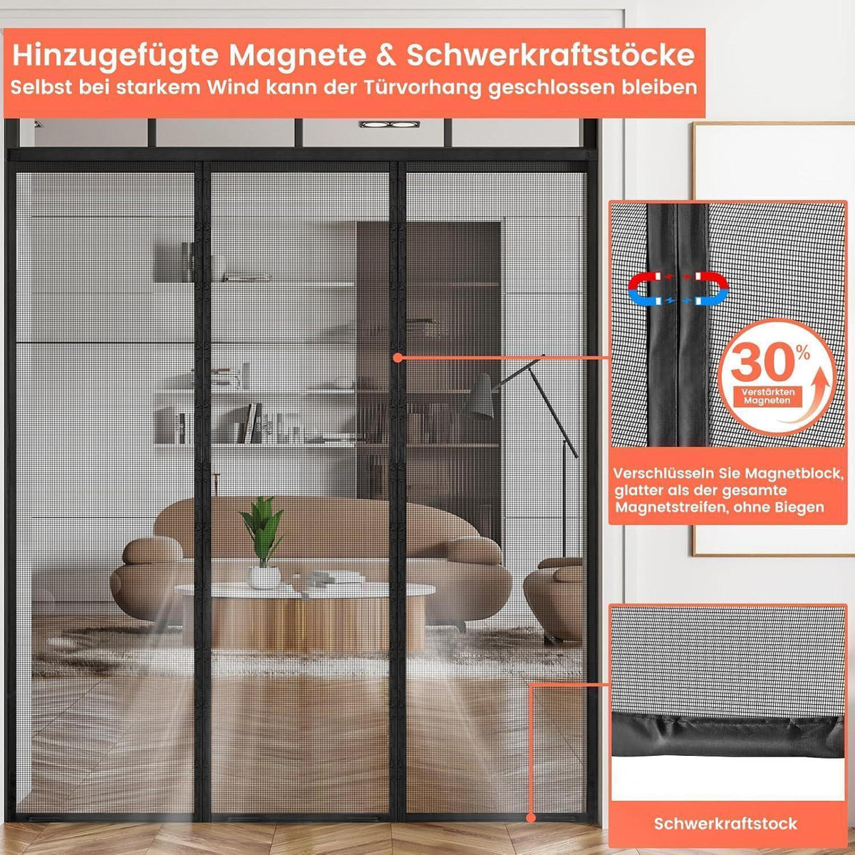 Doppeltür Fliegengitter 225x280cm – Magnet, Stark, Insektenschutz