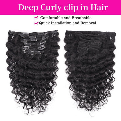 Deep Curly Echthaar Clip-Ins 45cm – Natürliches Schwarz