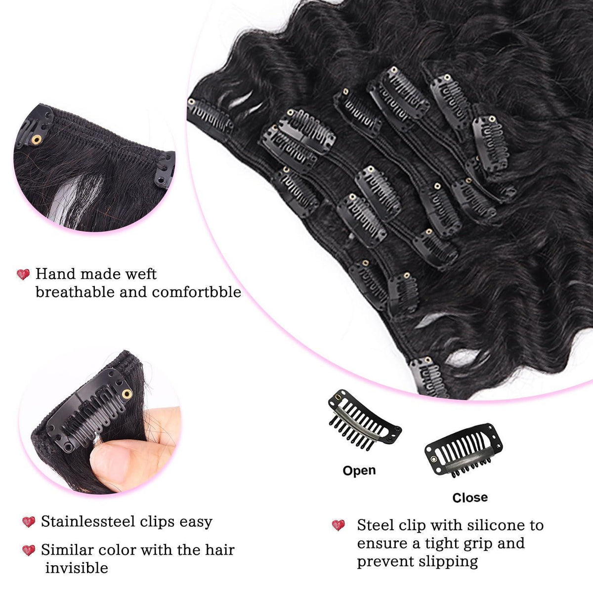 Deep Curly Echthaar Clip-Ins 45cm – Natürliches Schwarz