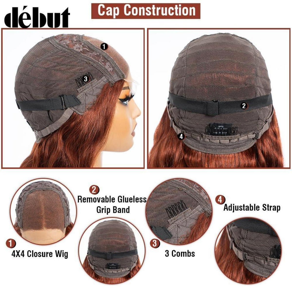 Rötlichbraune Body Wave Lace Front Perücke Echthaar 70cm