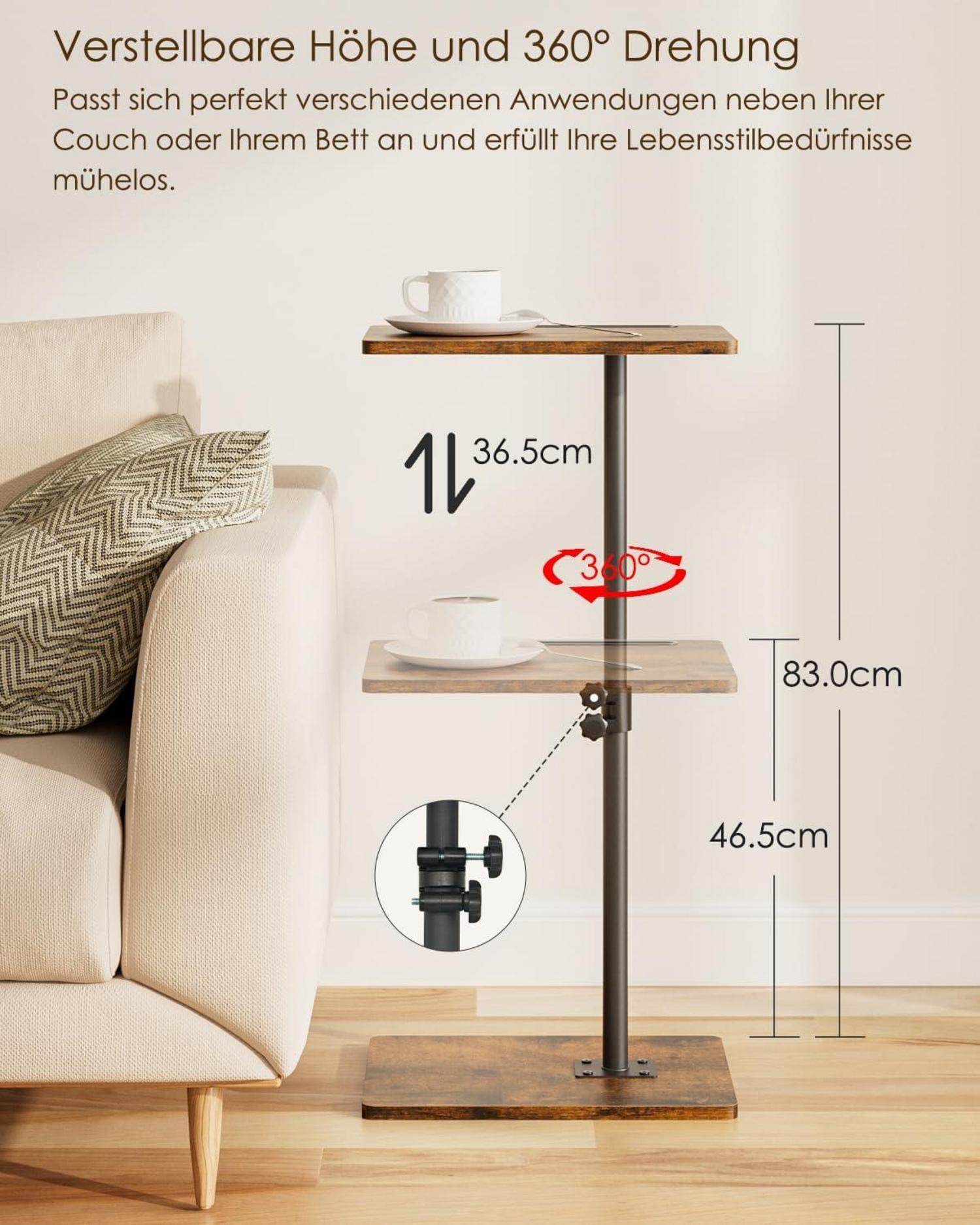 Höhenverstellbarer C-Form Beistelltisch 360° Rotierend in Braun