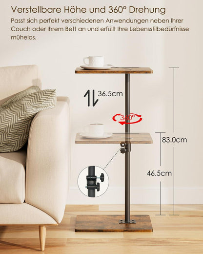 Höhenverstellbarer C-Form Beistelltisch 360° Rotierend in Braun