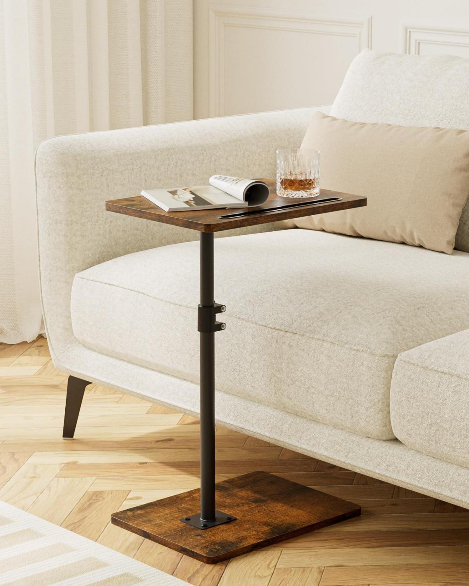 Höhenverstellbarer C-Form Beistelltisch 360° Rotierend Holz Laptoptisch