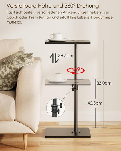 Beistelltisch C-Form Höhenverstellbar Couchtisch 360°Rotierend