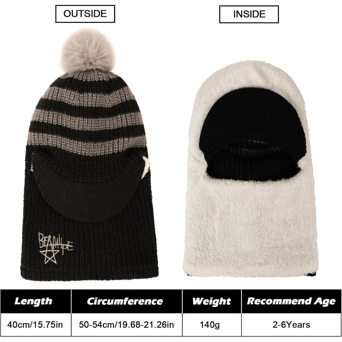 Winter Sturmhaube Kinder Fleece Warm mit Halswärmer 1-5 Jahre