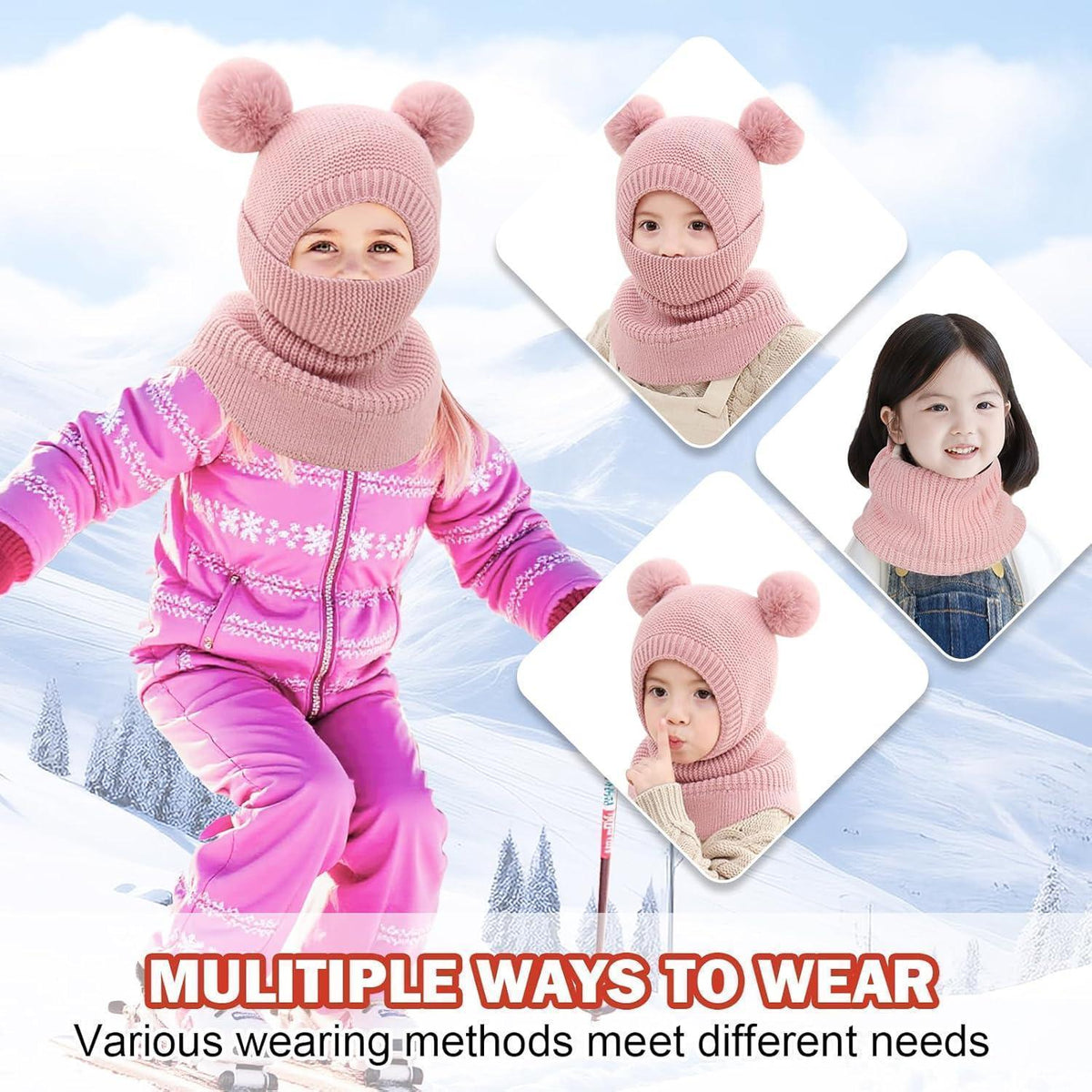 Winter Sturmhaube Kinder 2-5 Jahre, Warm & Winddicht Rosa