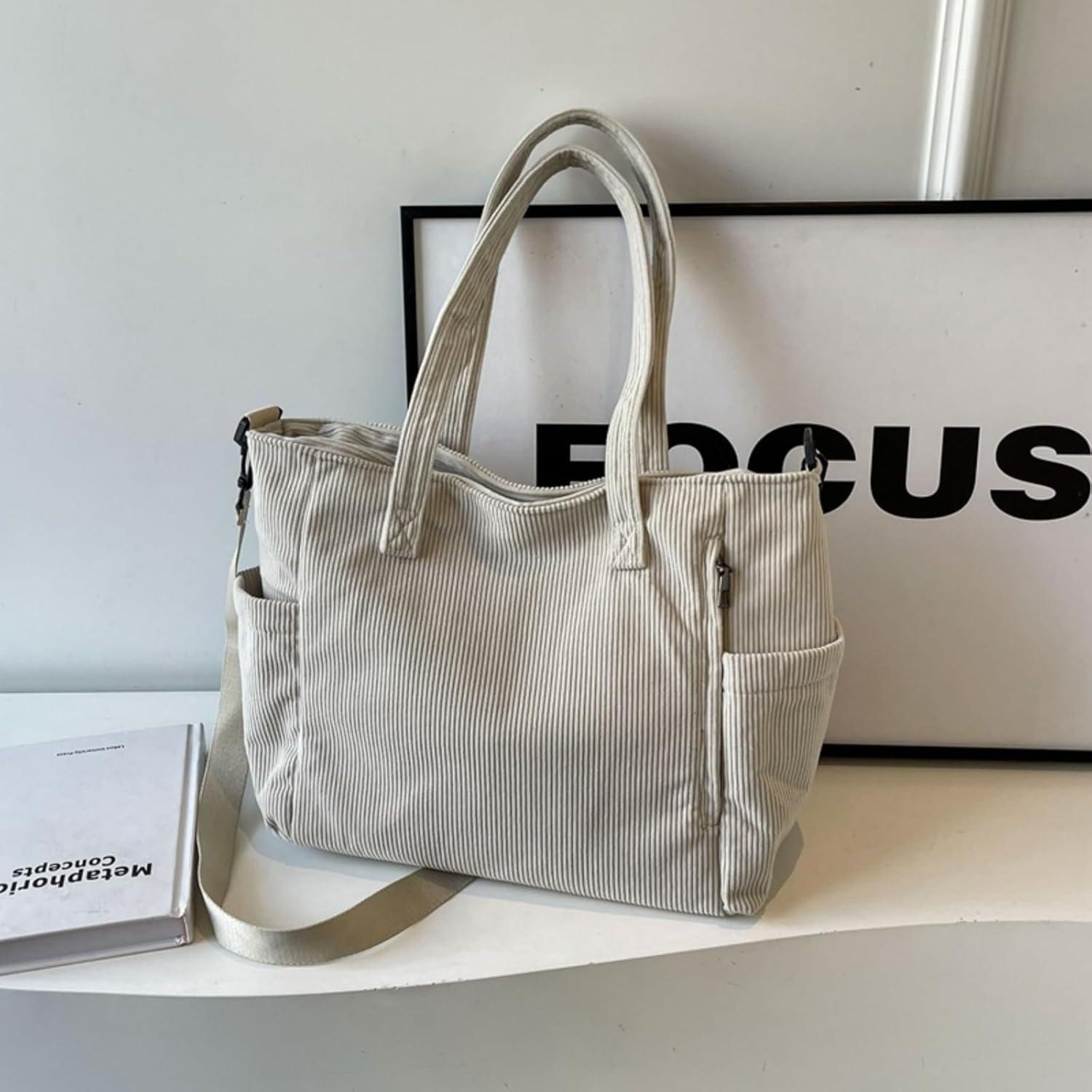 Damen Kord Groß Handtasche Tote Bag Umhängetasche Shopper Beuteltasche