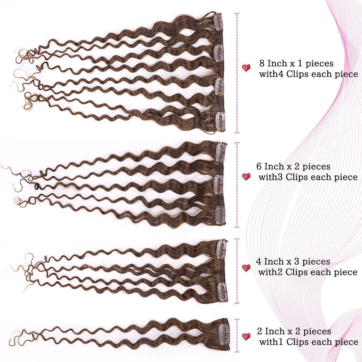 Kinky Curly Clip-in Haarverlängerung Echthaar 55cm Dunkel Braun