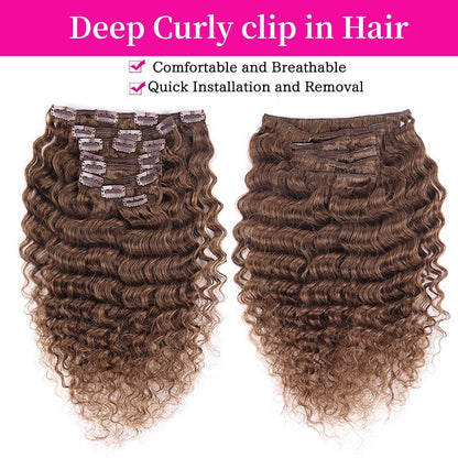 Deep Curly Echthaar Clip-Ins Dunkelbraun 55cm
