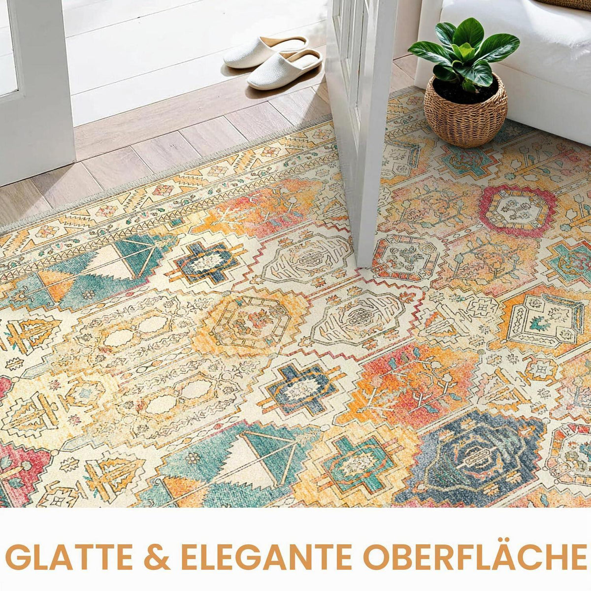 Vintage Teppich Wohnzimmer 160x230cm Gelb Mehrfarbig Rechteckig