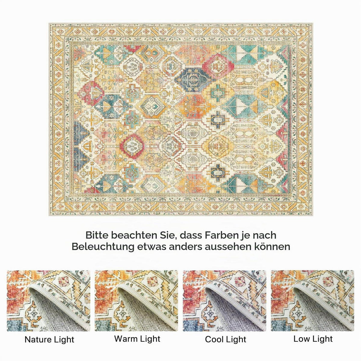 Vintage Teppich Wohnzimmer 160x230cm Gelb Mehrfarbig Rechteckig