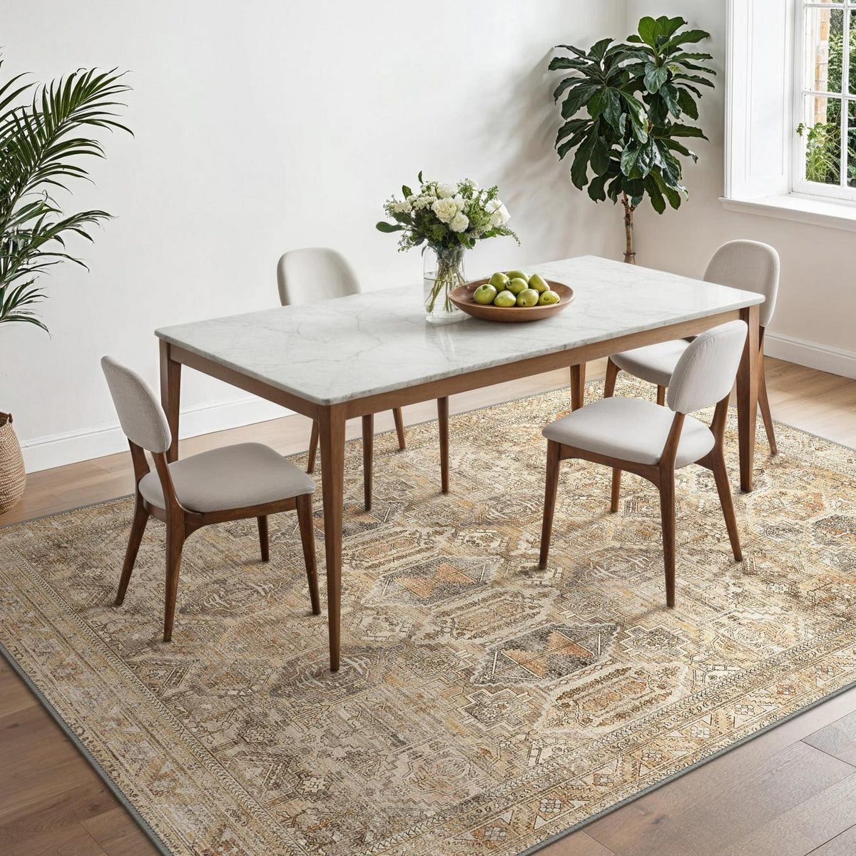 Vintage Teppich Wohnzimmer 150x210cm Hellbraun Rechteckig