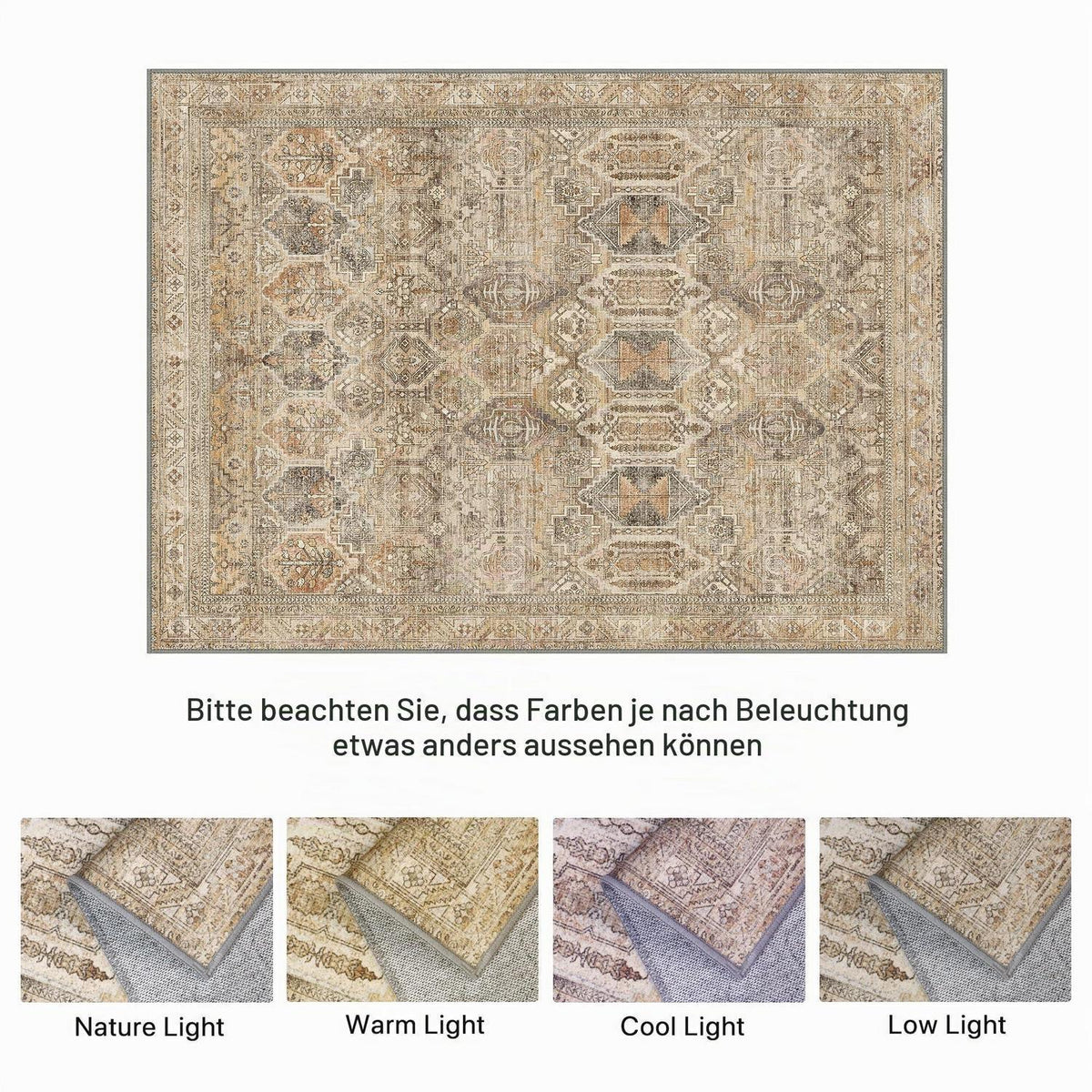 Vintage Teppich Wohnzimmer 150x210cm Hellbraun Rechteckig