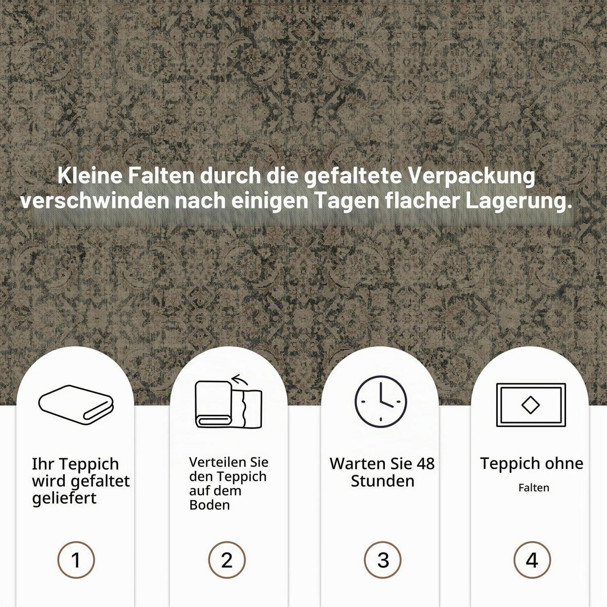 Läufer Flur Vintage 80x300cm – Waschbarer Teppich Hellbraun