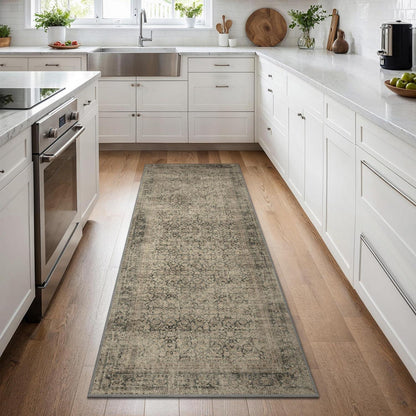 Läufer Flur Vintage 80x300cm – Waschbarer Teppich Hellbraun