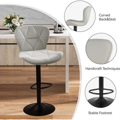 Barhocker 2er Set höhenverstellbar mit Rückenlehne, Hellgrau