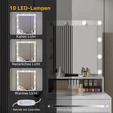 Schminktisch mit LED-Beleuchtung, Kosmetiktisch Weiß Gold