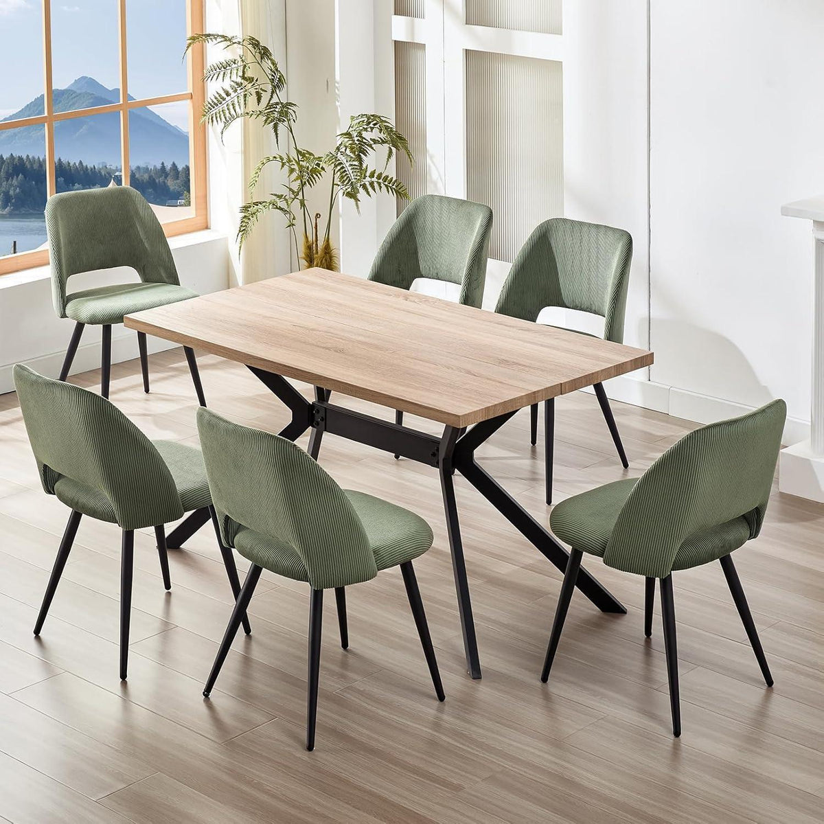 Esszimmerstühle Set 4 Grün, Gepolsterte Samtstühle Modern