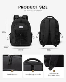 Schwarzer Schulrucksack 15,6 Zoll Damen Herren mit