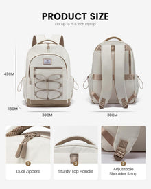 Schulrucksack Damen Herren 15,6 Zoll Laptopfach Beige