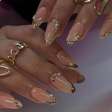 24er Set Goldene French Tip Press on Nägel mit Juwel-Design