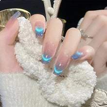 Blau Ombré Falsche Nägel - 24Pcs Quadratische Form Glitzer Sarg Nägel