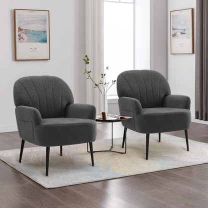 Bequemer Kunstfell Sessel mit Seitentasche – Grau (2er Set)