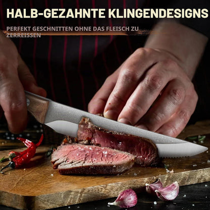 Steakmesser Set 4-teilig mit Holzgriff & Geschenkbox