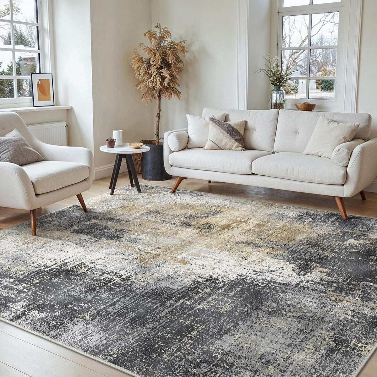 Moderner Wohnzimmerteppich Schwarz-Grau 200x290 cm, Rutschfest & Waschbar