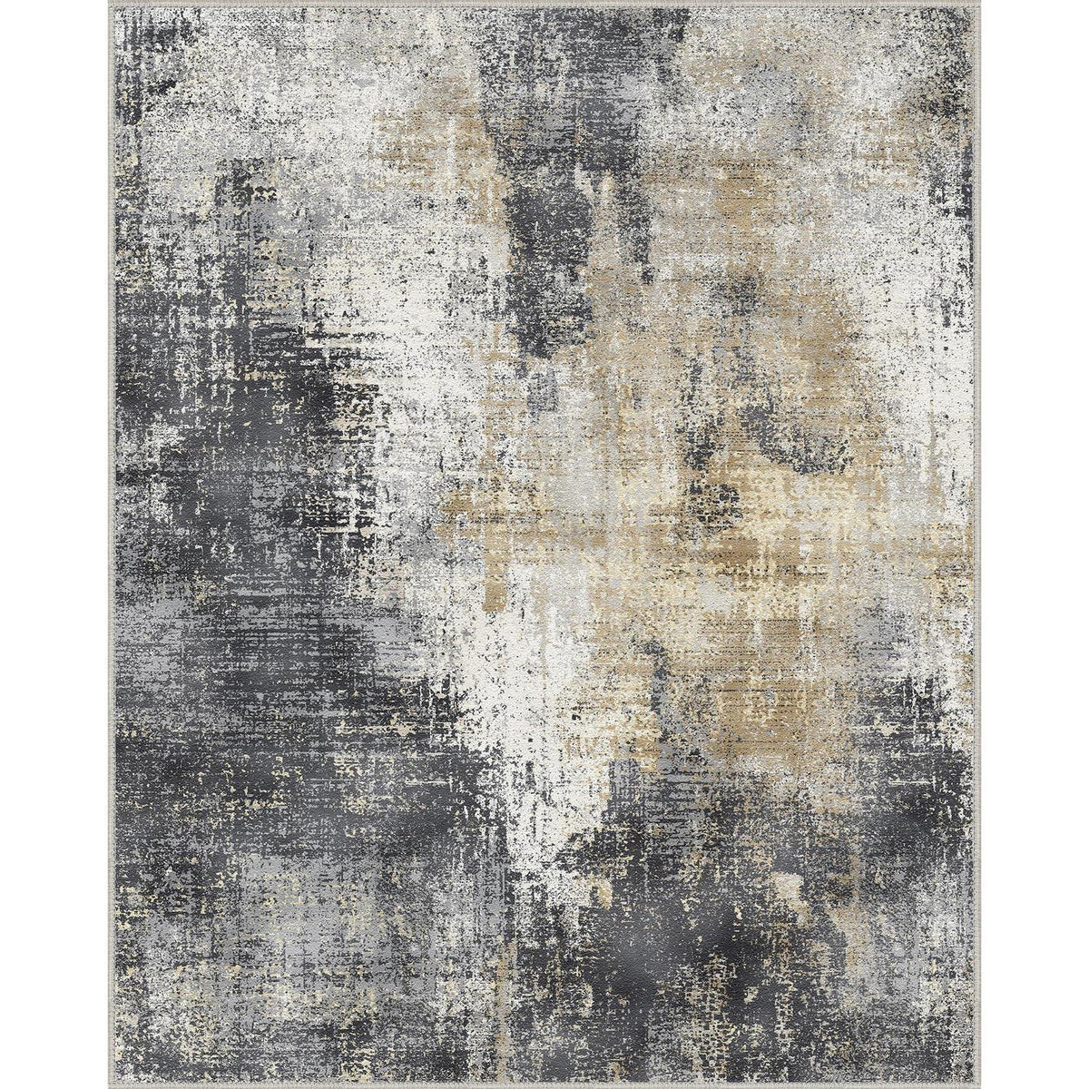 Moderner Wohnzimmerteppich Schwarz-Grau 200x290 cm, Rutschfest & Waschbar