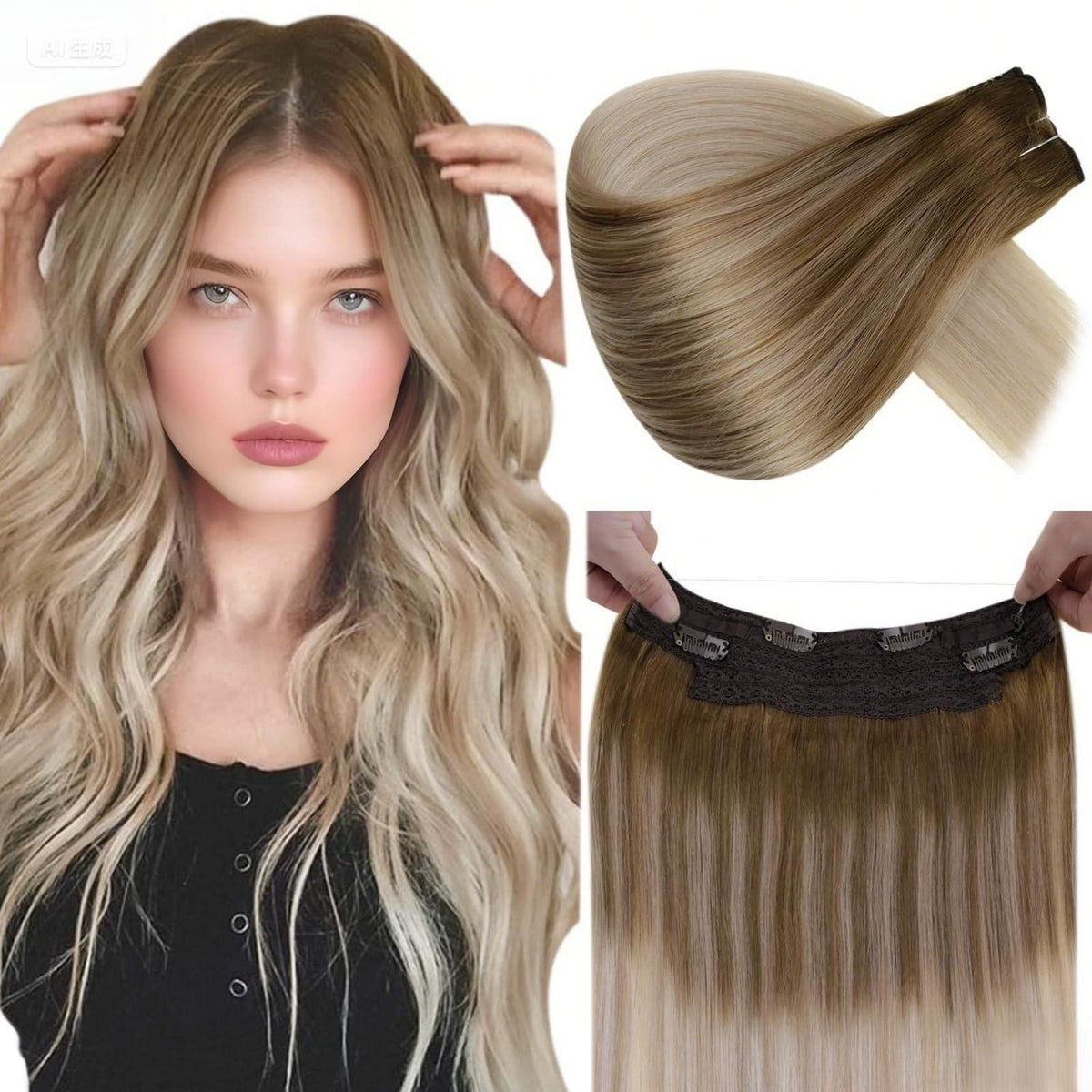 Echthaar Verlängerung Balayage Ombre Aschblond Hellbraun 40cm