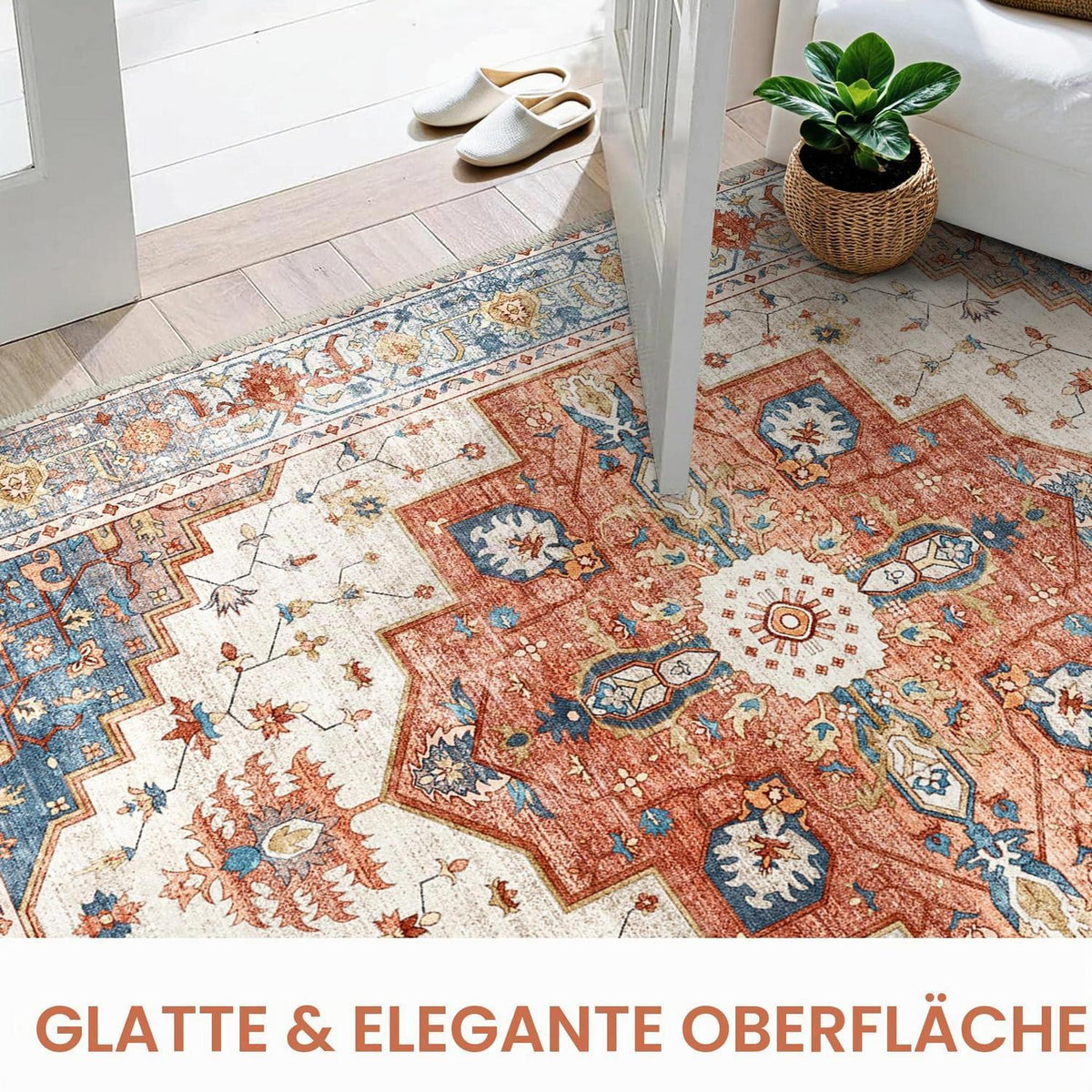 Läufer Flur Vintage Blau-Rot 80x200 cm Waschbarer Teppich