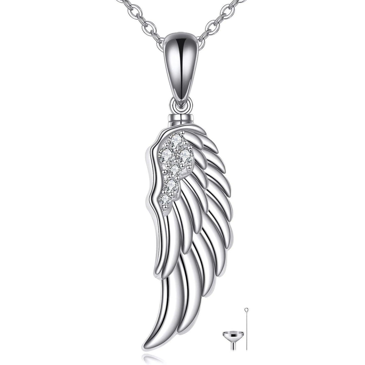 Schutzengel Flügel Anhänger Halskette 925 Sterling Silber Zirkonia