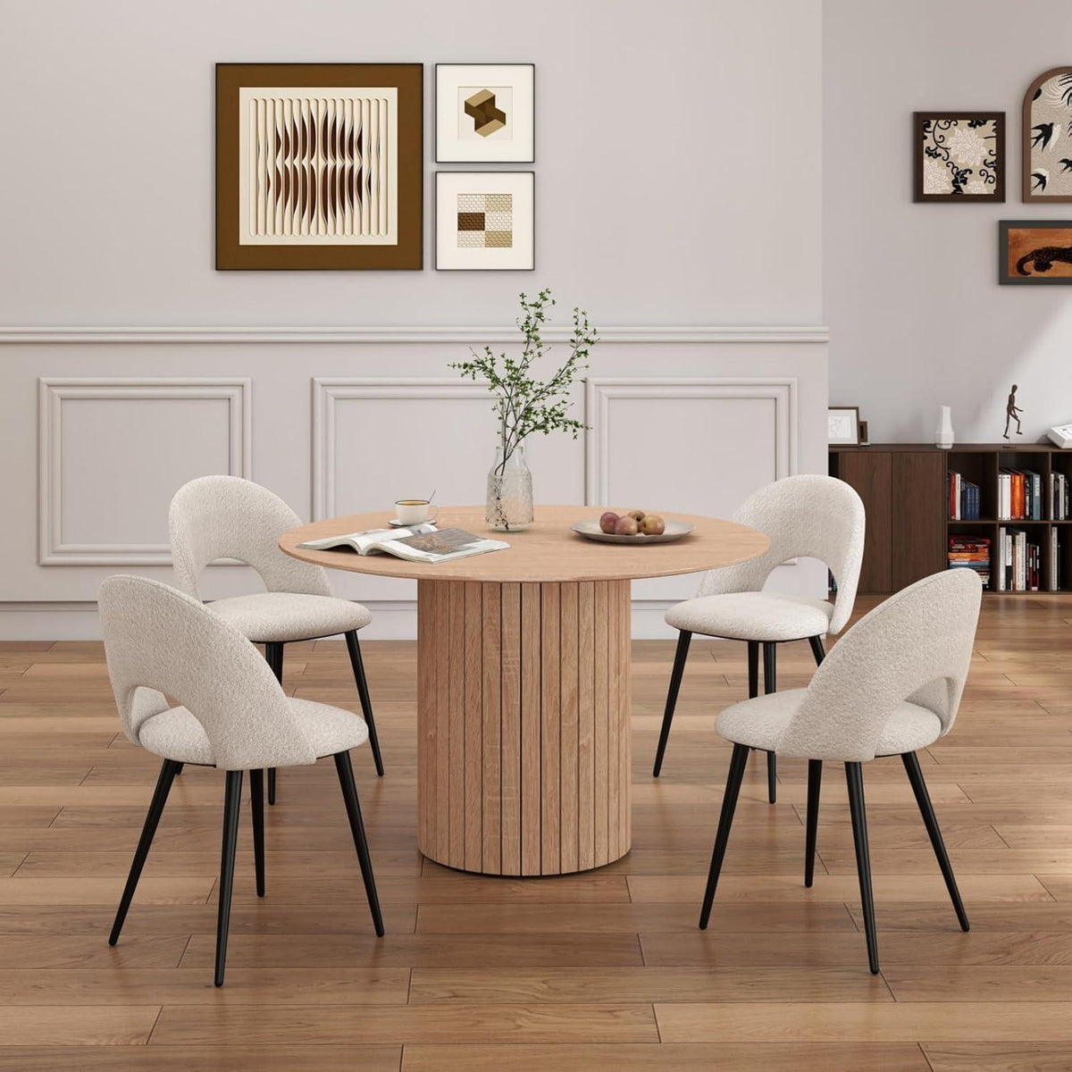 Moderner runder Esstisch Wabi-Sabi Stil, hellbraun 120cm