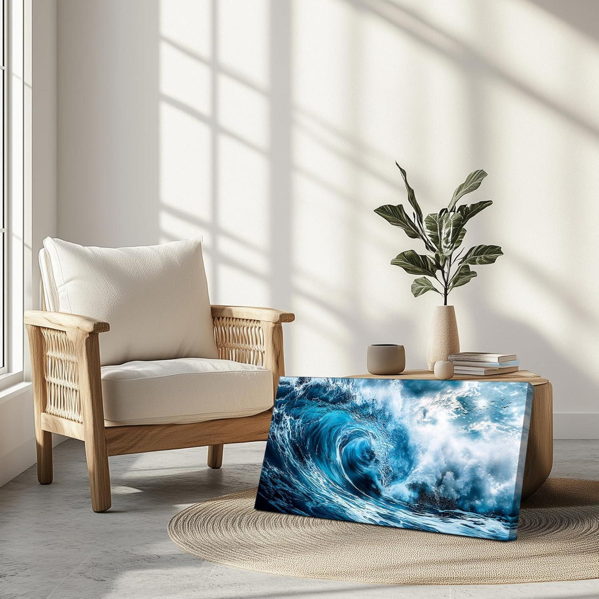 Wellen Wandbild Blau Leinwand XXL – Moderne Wanddeko