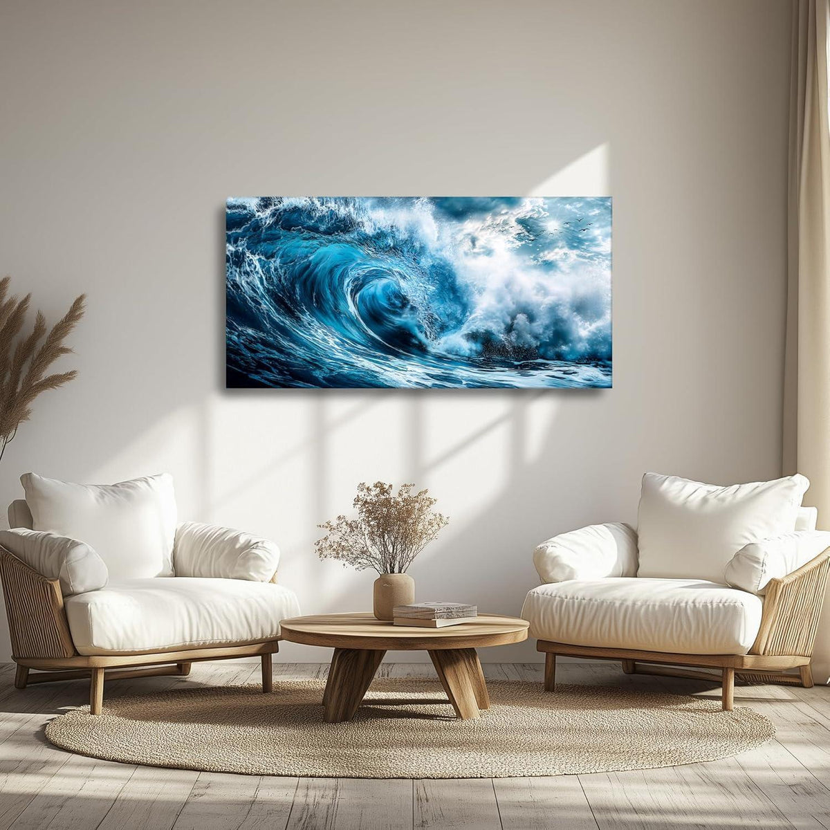 Wellen Wandbild Blau Leinwand XXL – Moderne Wanddeko
