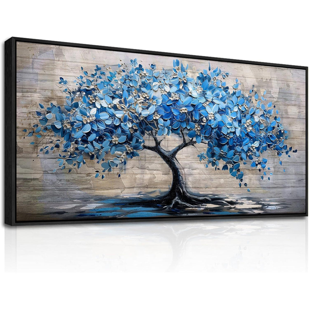 Blühender Baum Leinwandbild mit Rahmen Schwarz 50x100 cm